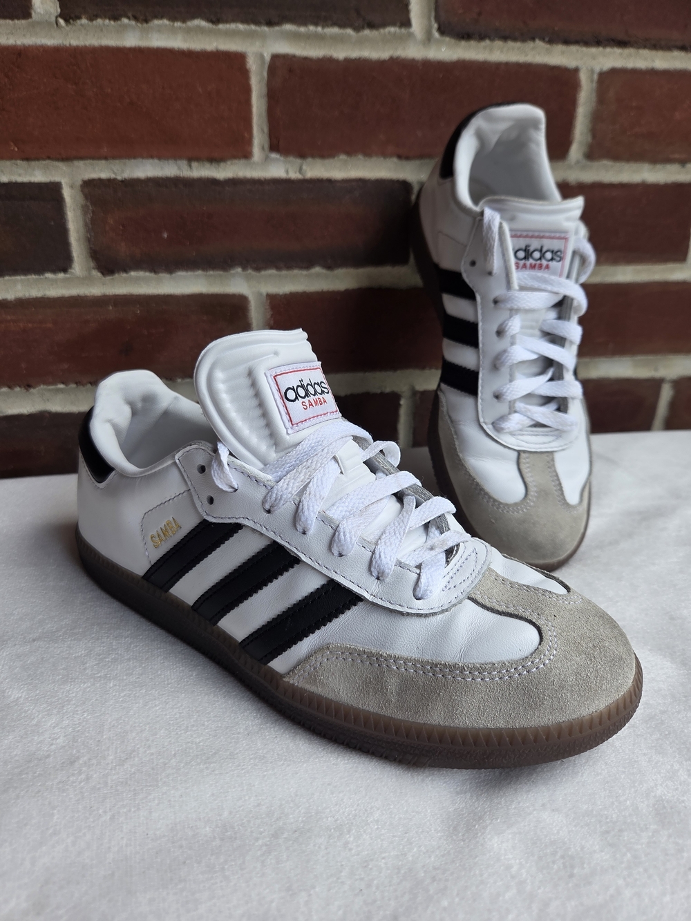 adidas Samba J Youth 5 Women 6 White Black Gum Leather Sneakers IF1944